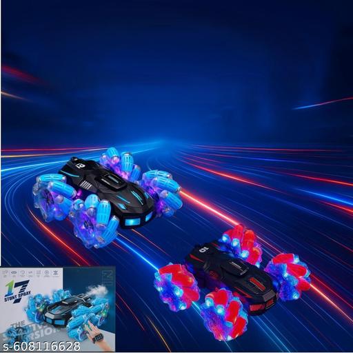 Double-Sided RC Stunt Car for Kids: 360° Spinning High Speed Spray Telescopic Crawler Rotating Rechargeable Remote Control Racing,Drift car Off Road for Adults Boy Girl , Watch Gesture Control  (Blue)
