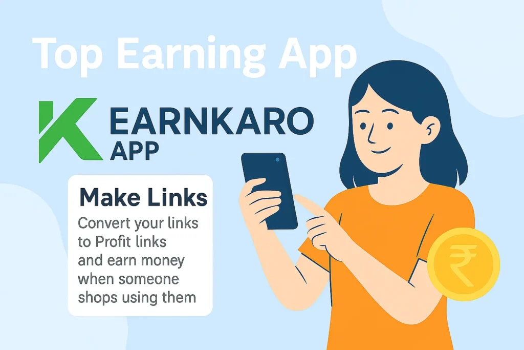 EarnKaro App Make Deals Shared and Earn real cash from your phone 2 User sharing affiliate deals using the EarnKaro app on their smartphone, showcasing earnings through referral links