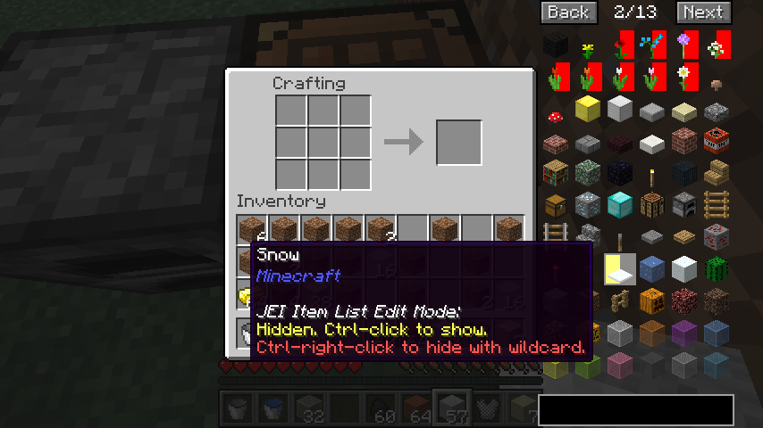 Minecraft Just Enough Items mod recipes
